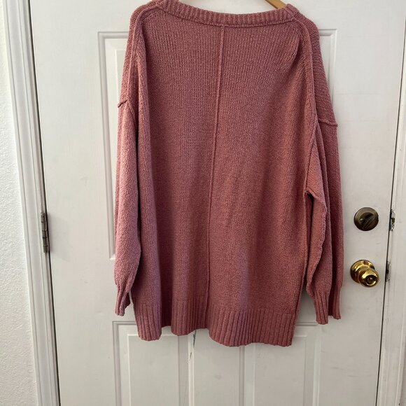 Free People Pink Over-Sized Brookside Slouchy Chunky Sweater Sz Lr - Picture 7 of 10